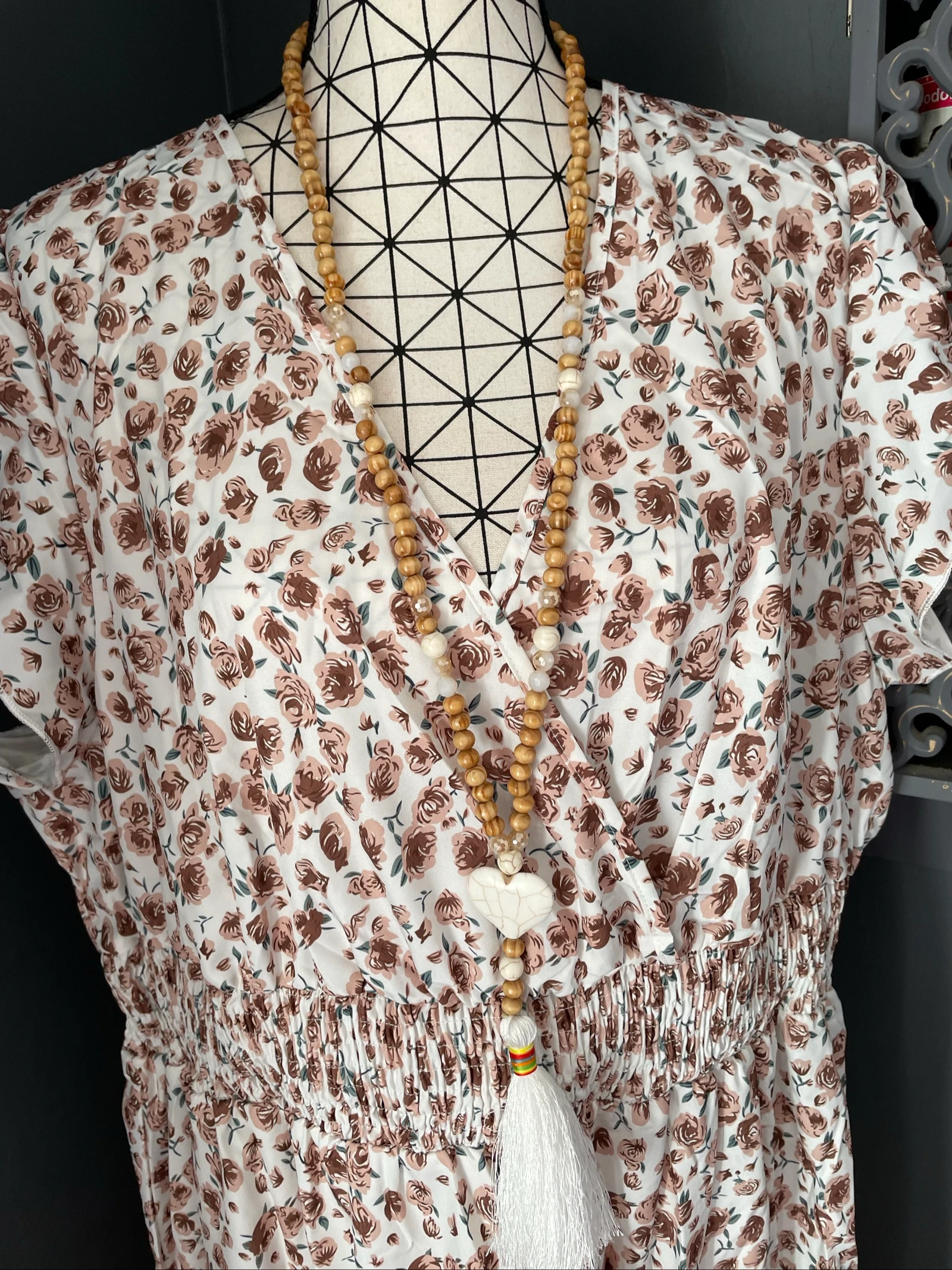 💖 vestido longo floral bege cru grande tamanho 54 fluido romântico boêmio chique 💖 – photo 5